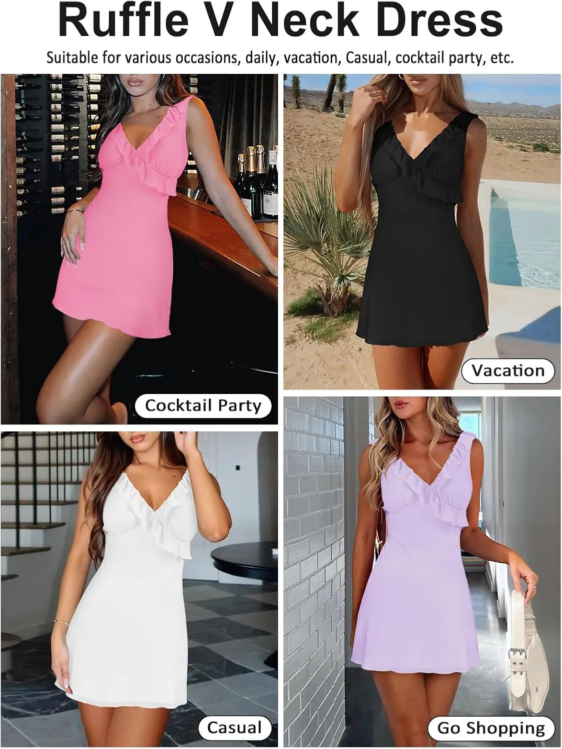 Women's Sexy V Neck Sleeveless Backless Ruffles Dress for Women Elegant Mesh Party Fitted Cocktail Mini Dresses