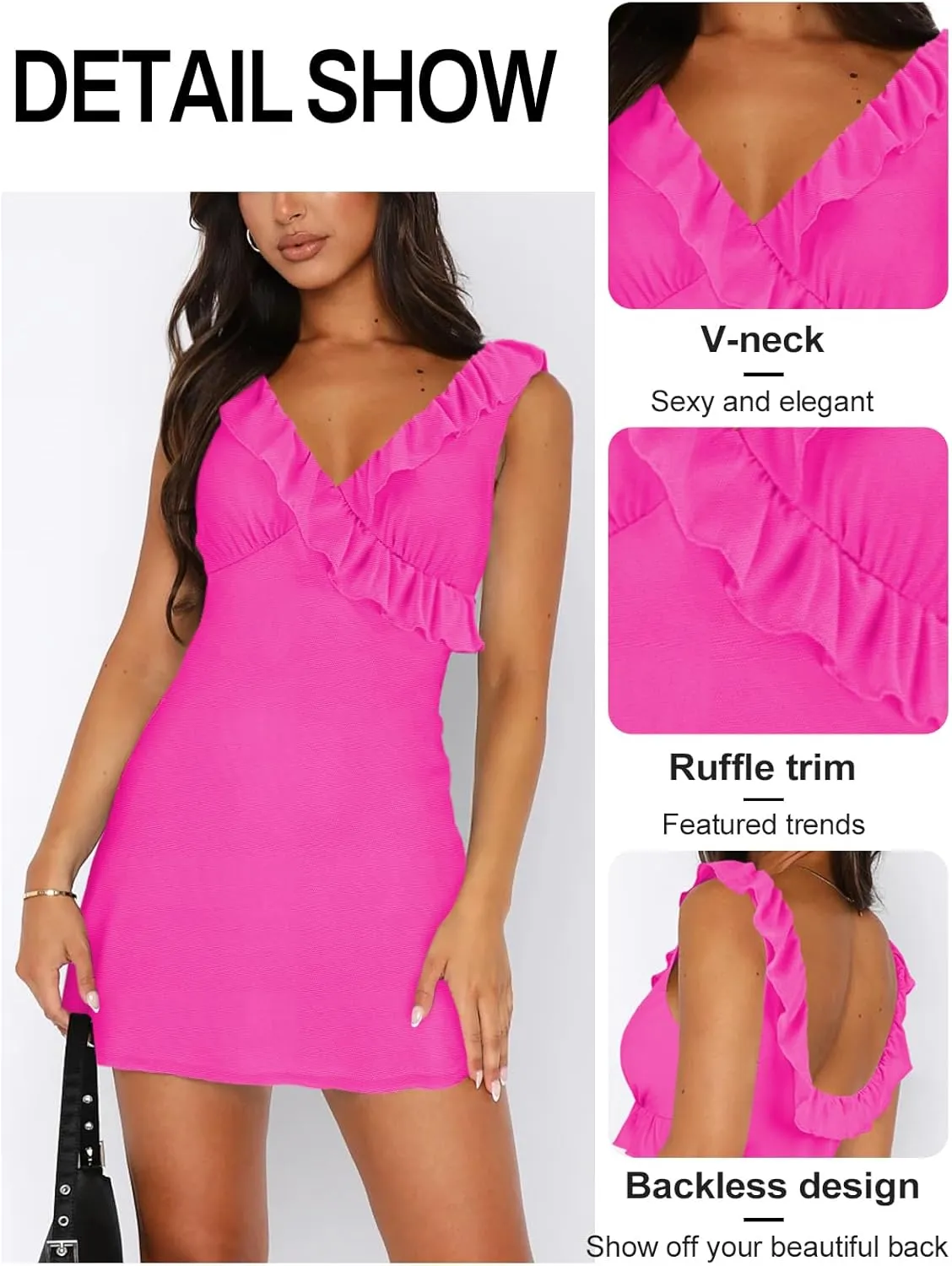 Women's Sexy V Neck Sleeveless Backless Ruffles Dress for Women Elegant Mesh Party Fitted Cocktail Mini Dresses