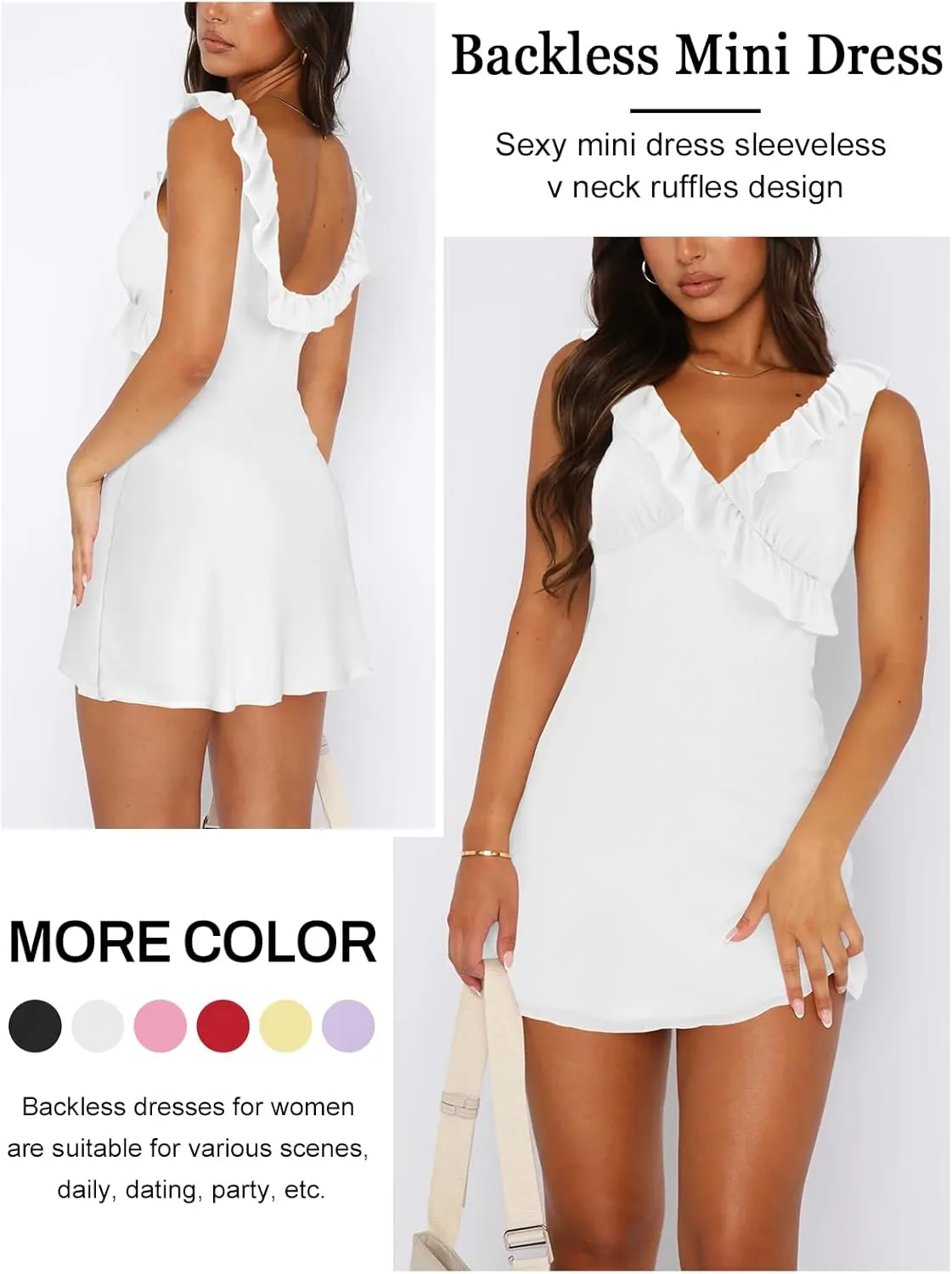 Women's Sexy V Neck Sleeveless Backless Ruffles Dress for Women Elegant Mesh Party Fitted Cocktail Mini Dresses