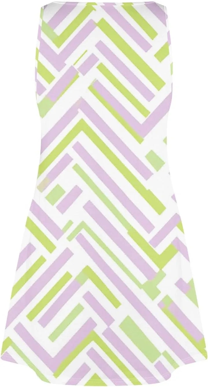 Women's Sleeveless Summer Dress Casual Plaid Pattern, Lightweight Fabric, V-Neck, Knee-Length, Perfect for Daily Wear