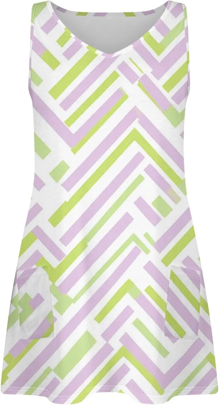 Women's Sleeveless Summer Dress Casual Plaid Pattern, Lightweight Fabric, V-Neck, Knee-Length, Perfect for Daily Wear