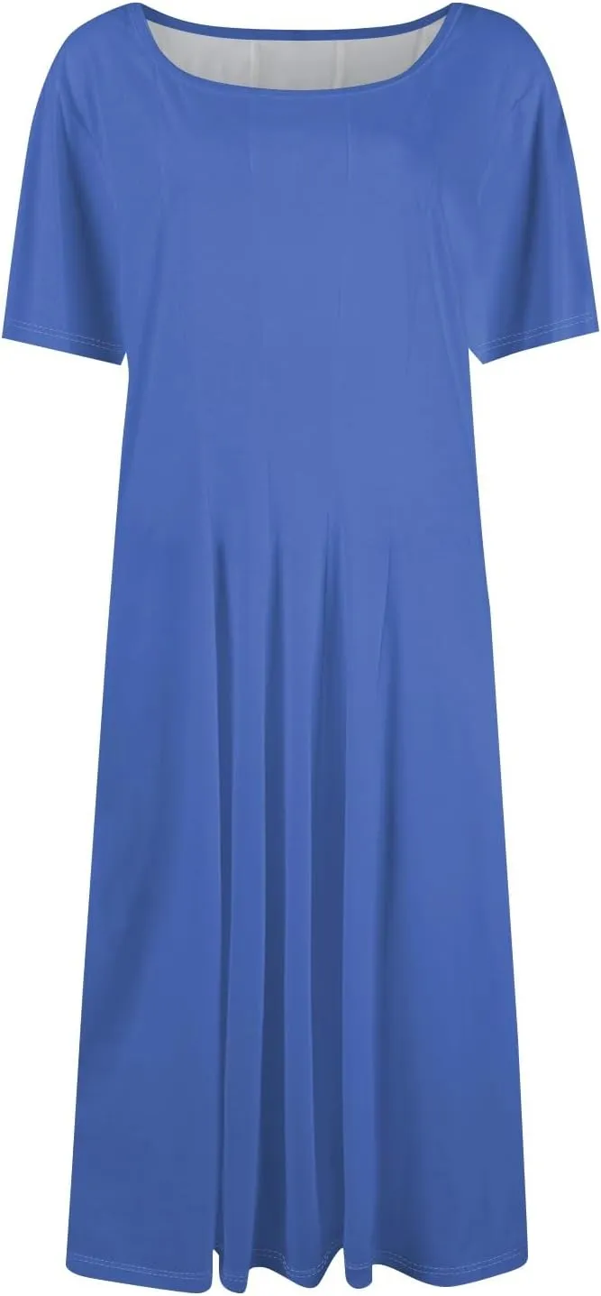 Women's Summer Dresses 2025 Casual Loose Trendy Short Sleeve Crew Neck Solid Color Gradient Midi Dress Plus Size, S-3XL