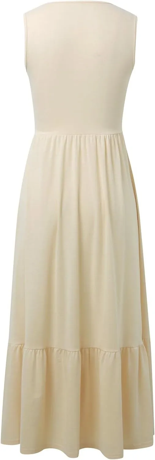 Women's Summer Dresses Sleeveless Casual Boho Maxi Long Dress Square Neck Smocked Floral Beach Vacation Sundresses 4