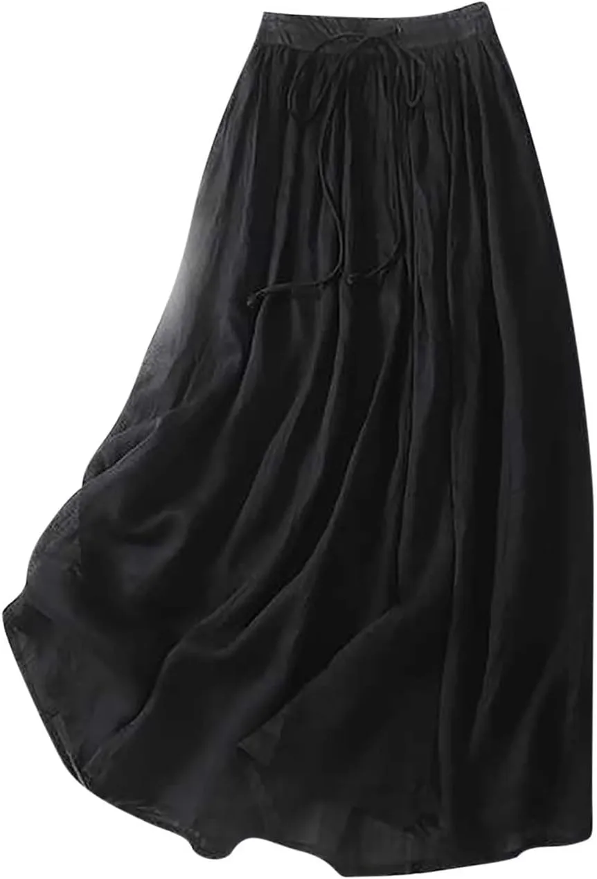 Women's Summer Skirts Elastic Waist Maxi Skirt 2025 Resort Wear Lightweight Pleated Half Dress Trendy Clothes