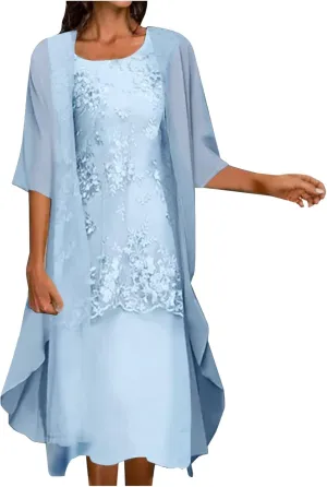 Women's Two-Piece Set Floral Print Dress with Cardigan Chiffon Flowy Midi Sleeveless Plus Size Wedding Guest Dresses