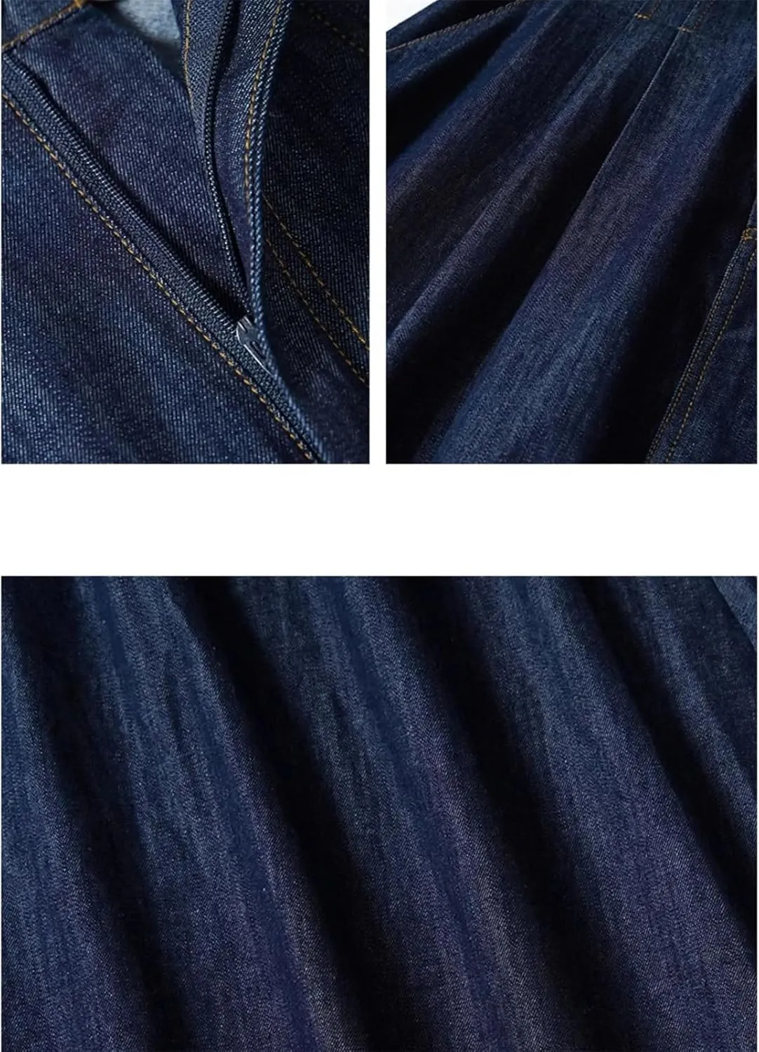Women's Vintage High Waist A-Line Denim Midi Skirt - Pleated Lightweight for Casual Daily