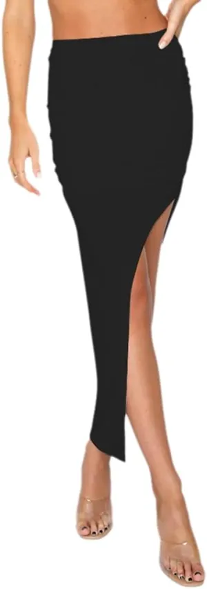 Wuitrie Midi Skirt for Women Sexy Irregular Cut Pleated Pencil Skirt 2025 Trendy Causal Slim Wrap Hip Skirts