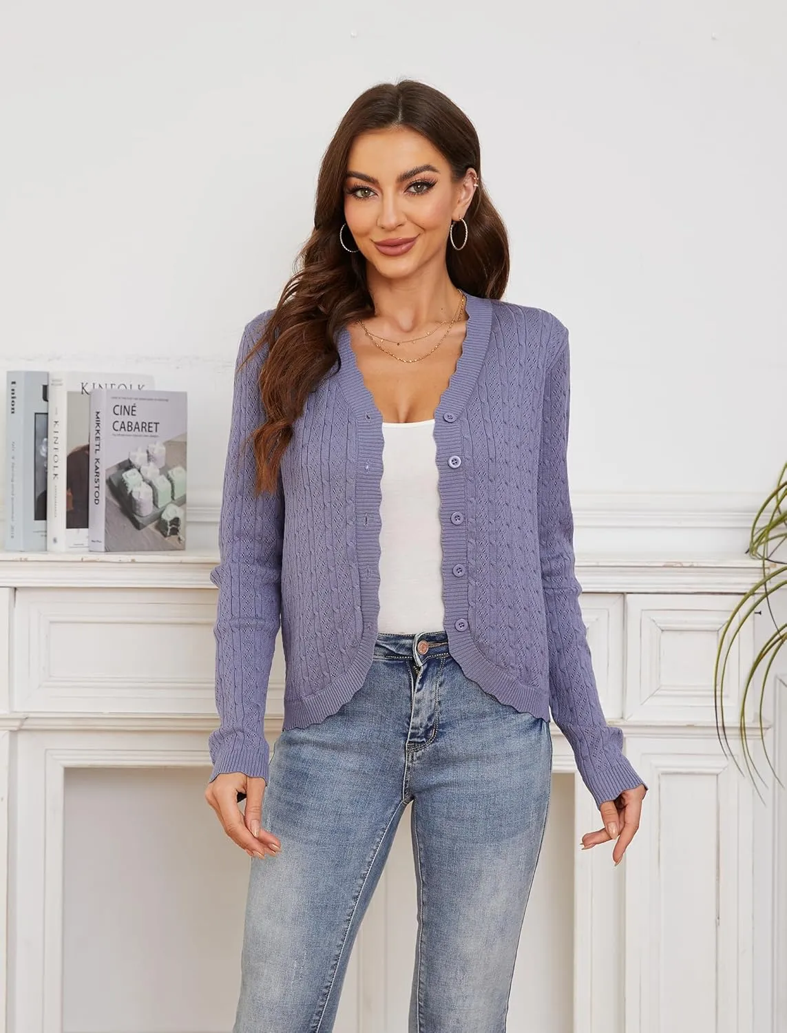 Yekaty Womens Lightweight Button Down Cropped Cardigan Sweater Summer Crochet Tops Shrug for Dresses