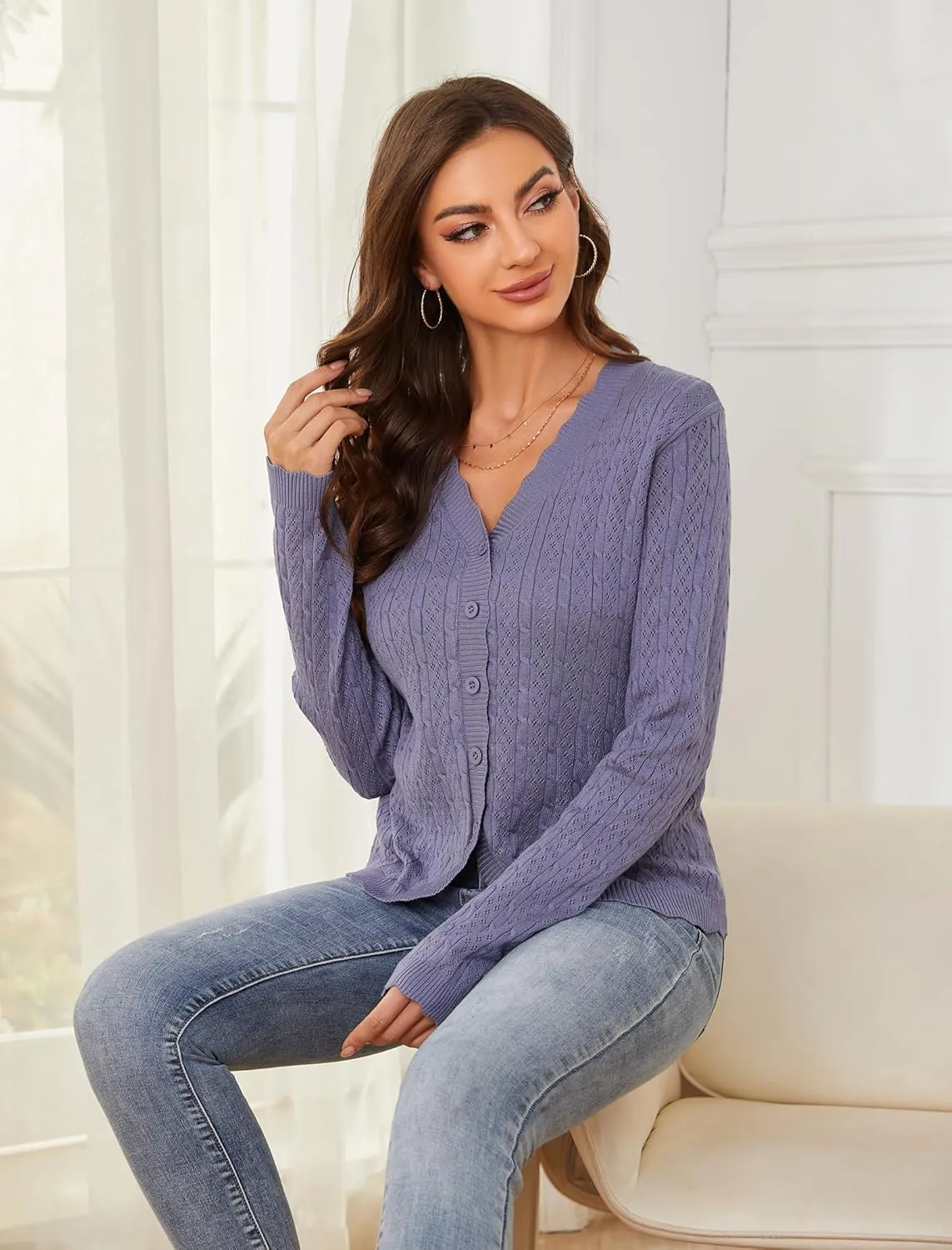 Yekaty Womens Lightweight Button Down Cropped Cardigan Sweater Summer Crochet Tops Shrug for Dresses