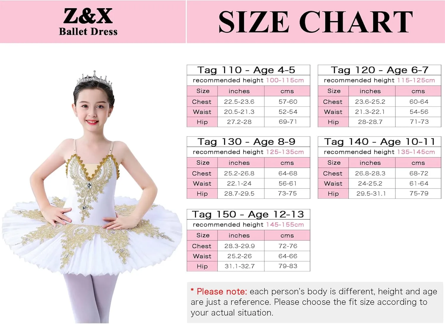 ZX Girl's Ballet Swan Lake Tutu Costume Professional Camisole Skirted Leotard Ballerina Dancewear Fairy Princess Dress