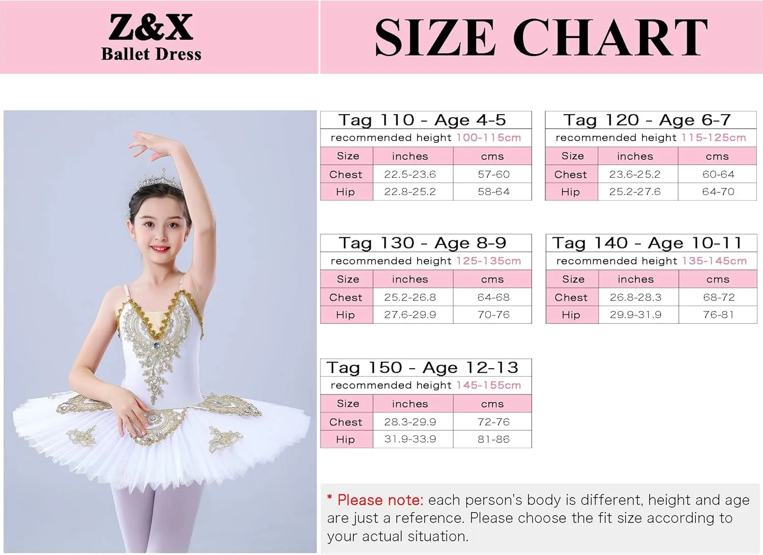 ZX Girl's Ballet Swan Lake Tutu Costume Professional Camisole Skirted Leotard Ballerina Dancewear Fairy Princess Dress