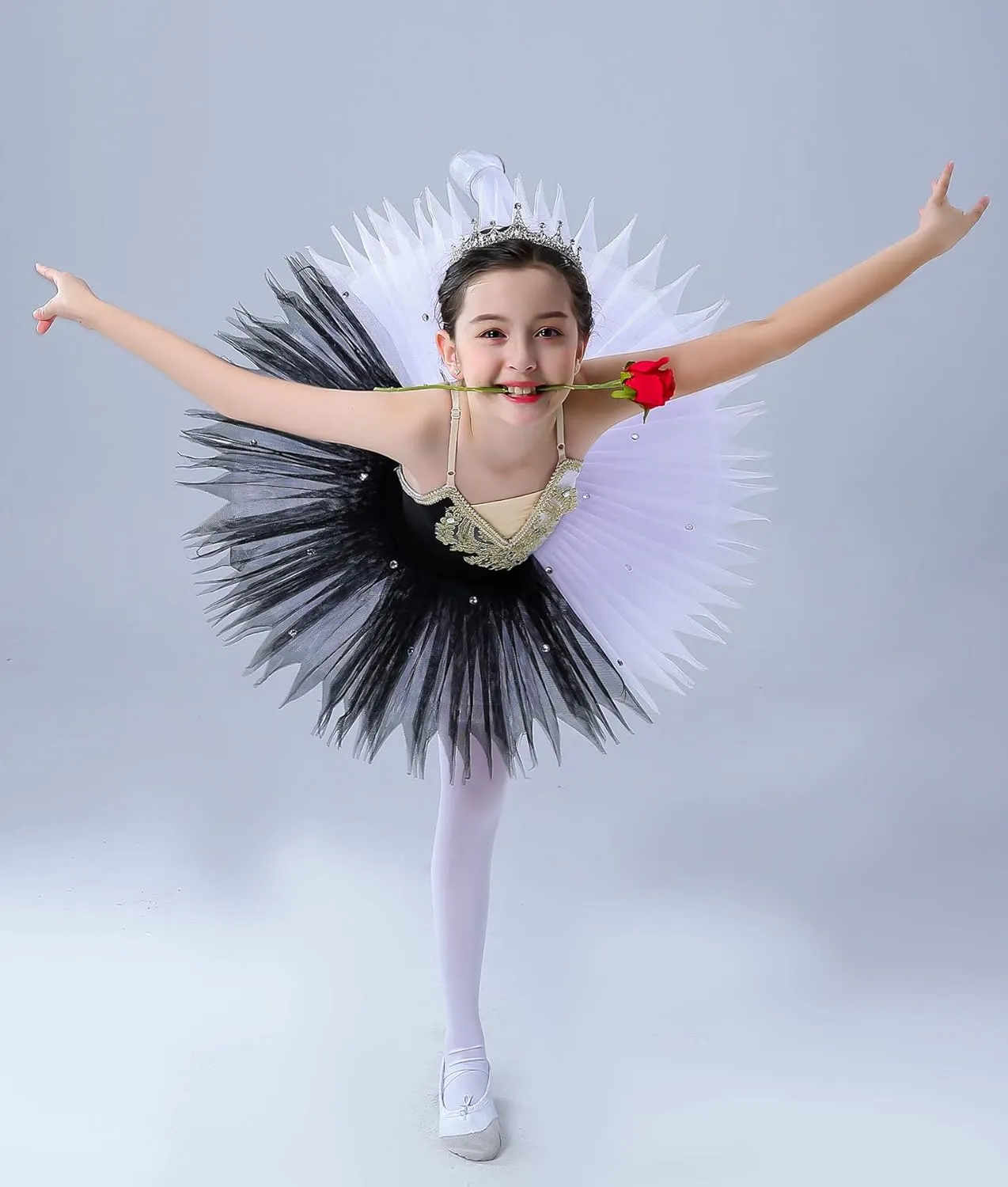 ZX Girl's Ballet Swan Lake Tutu Costume Professional Camisole Skirted Leotard Ballerina Dancewear Fairy Princess Dress