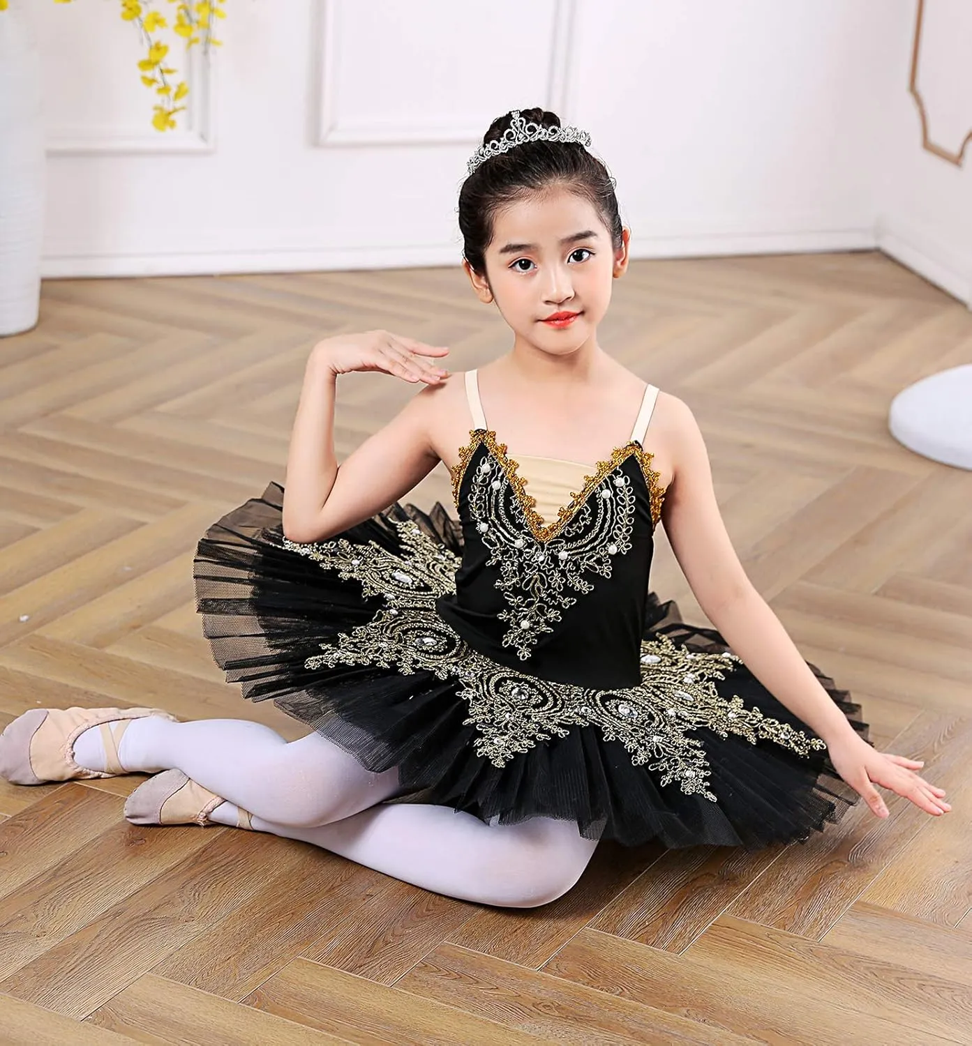 ZX Girl's Ballet Swan Lake Tutu Costume Professional Camisole Skirted Leotard Ballerina Dancewear Fairy Princess Dress