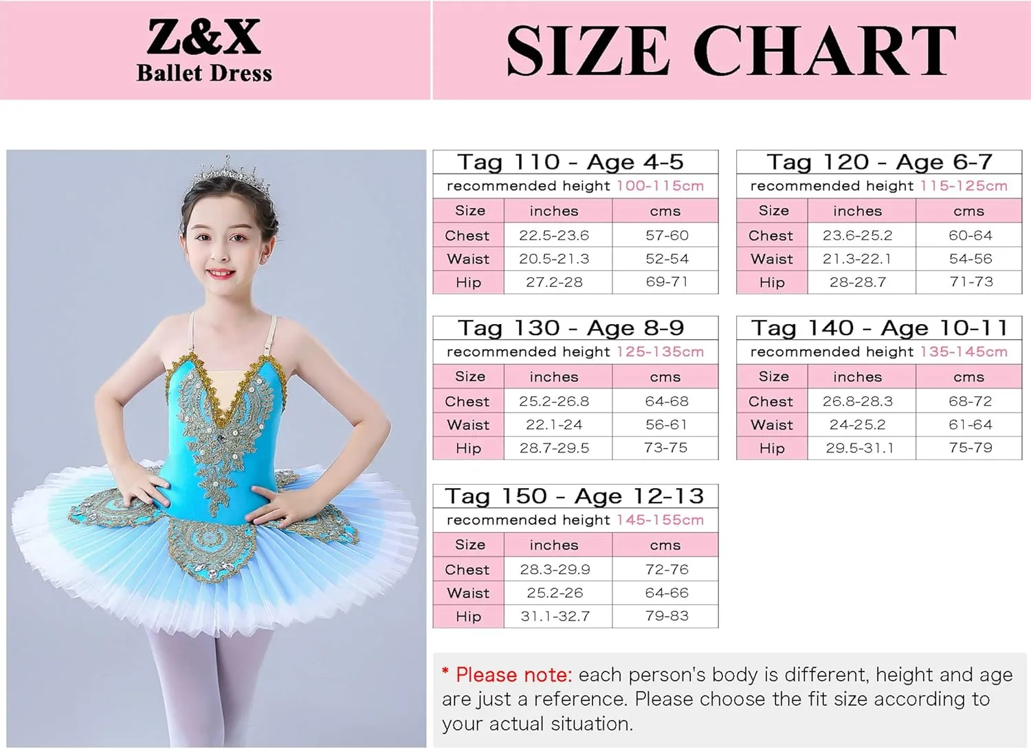 ZX Girl's Ballet Swan Lake Tutu Costume Professional Camisole Skirted Leotard Ballerina Dancewear Fairy Princess Dress
