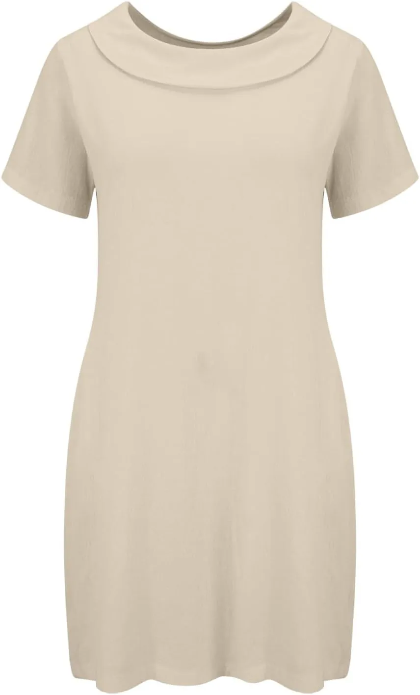 ZYXTIM Linen Dresses for Women 2025 Short Sleeve Lightweight Casual Summer Dress Plus Size Loose Boho Beach Going Out Outfits