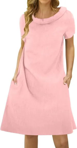 ZYXTIM Linen Dresses for Women 2025 Short Sleeve Lightweight Casual Summer Dress Plus Size Loose Boho Beach Going Out Outfits
