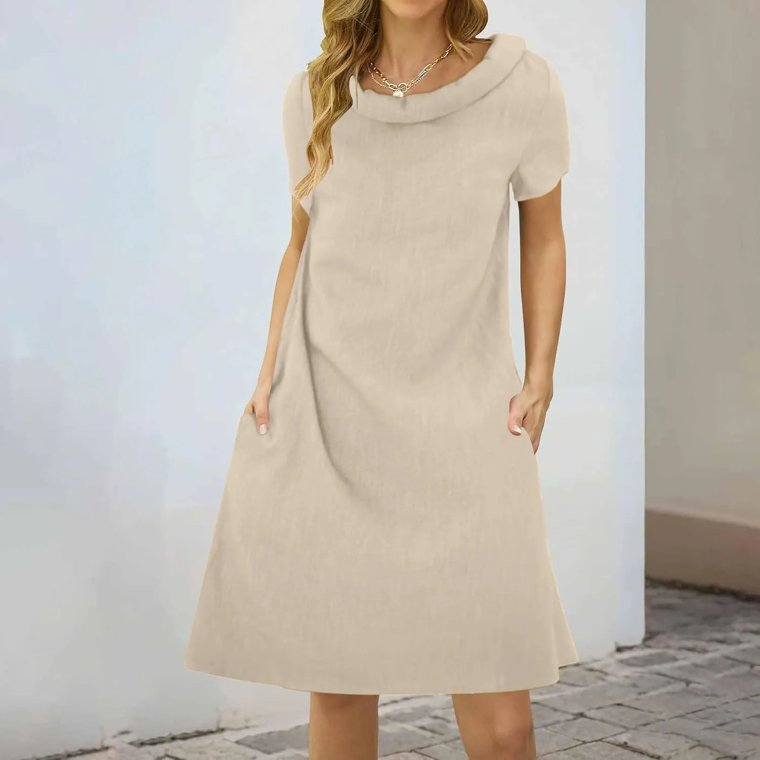 ZYXTIM Linen Dresses for Women 2025 Short Sleeve Lightweight Casual Summer Dress Plus Size Loose Boho Beach Going Out Outfits