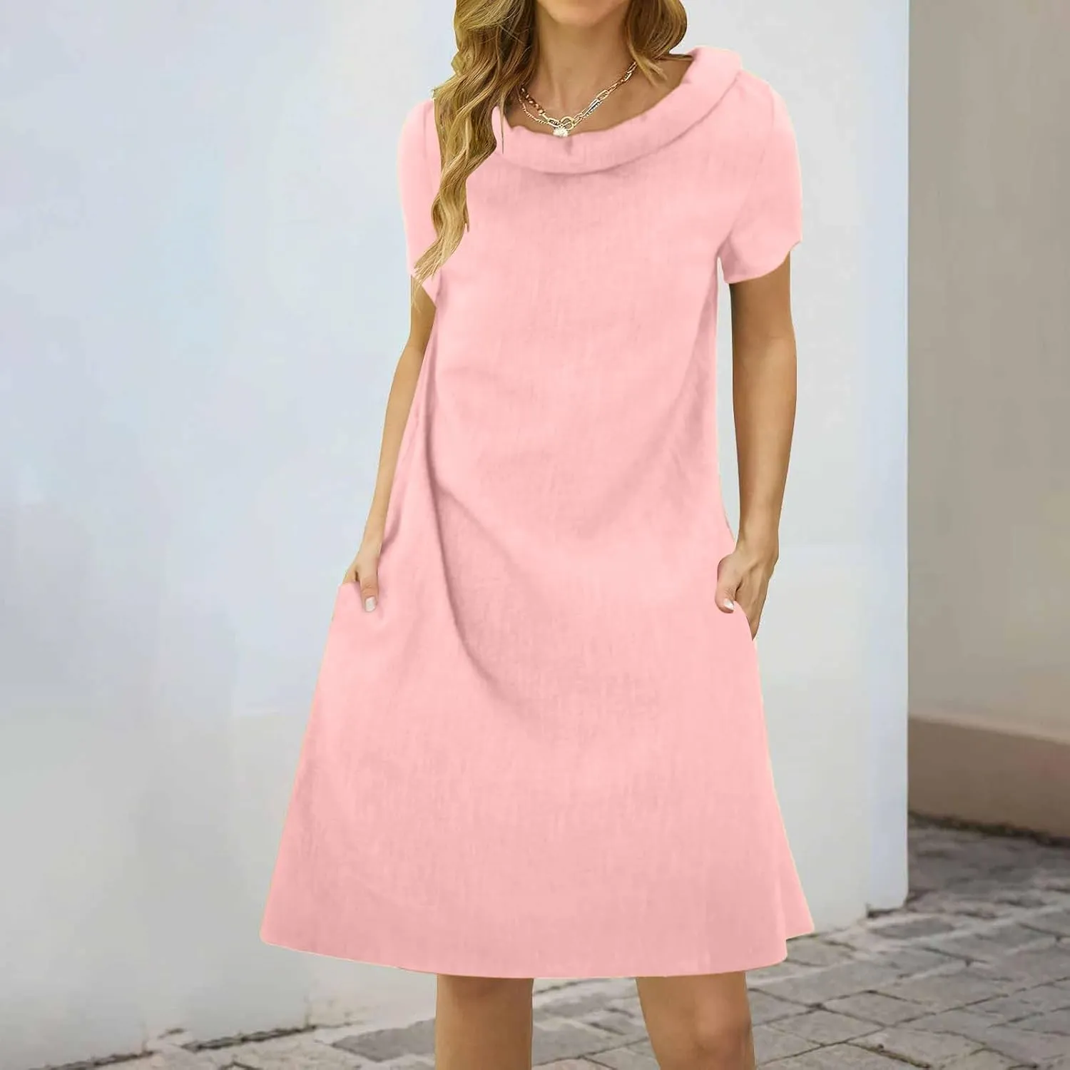 ZYXTIM Linen Dresses for Women 2025 Short Sleeve Lightweight Casual Summer Dress Plus Size Loose Boho Beach Going Out Outfits