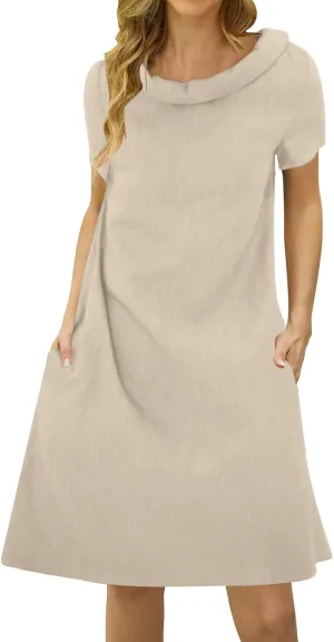 ZYXTIM Linen Dresses for Women 2025 Short Sleeve Lightweight Casual Summer Dress Plus Size Loose Boho Beach Going Out Outfits