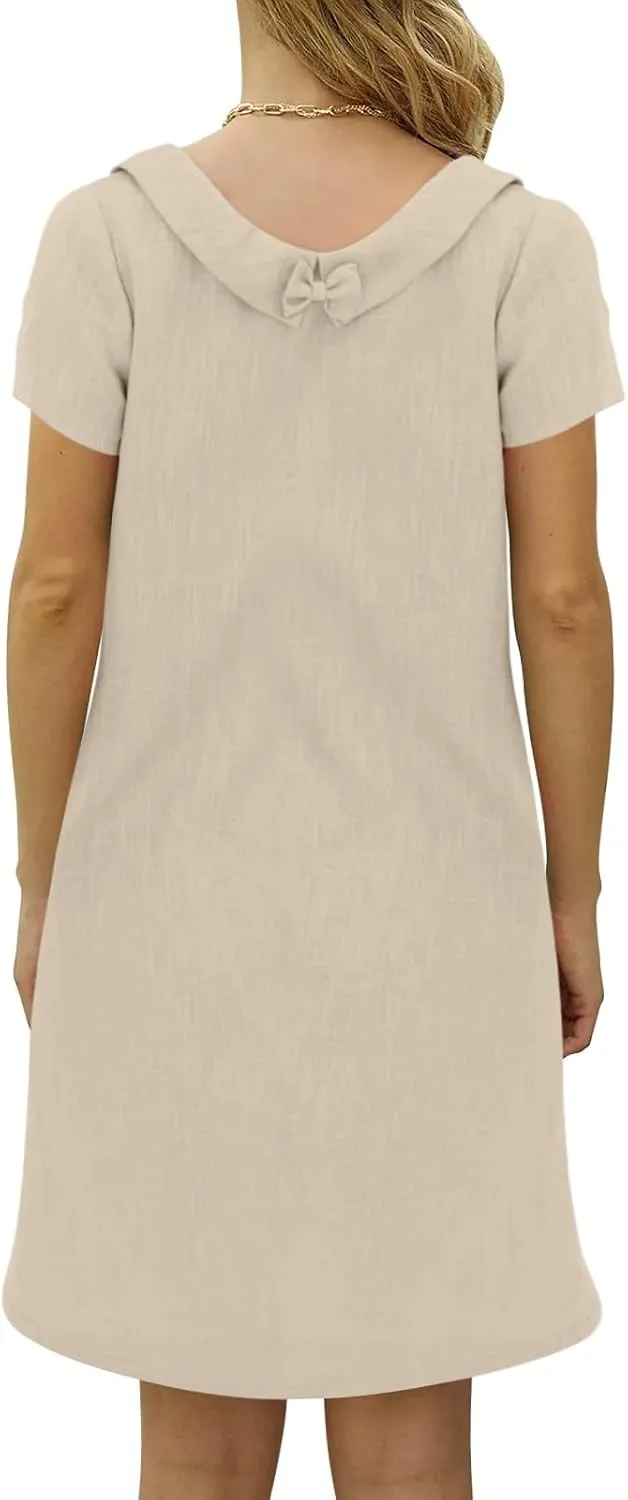 ZYXTIM Linen Dresses for Women 2025 Short Sleeve Lightweight Casual Summer Dress Plus Size Loose Boho Beach Going Out Outfits